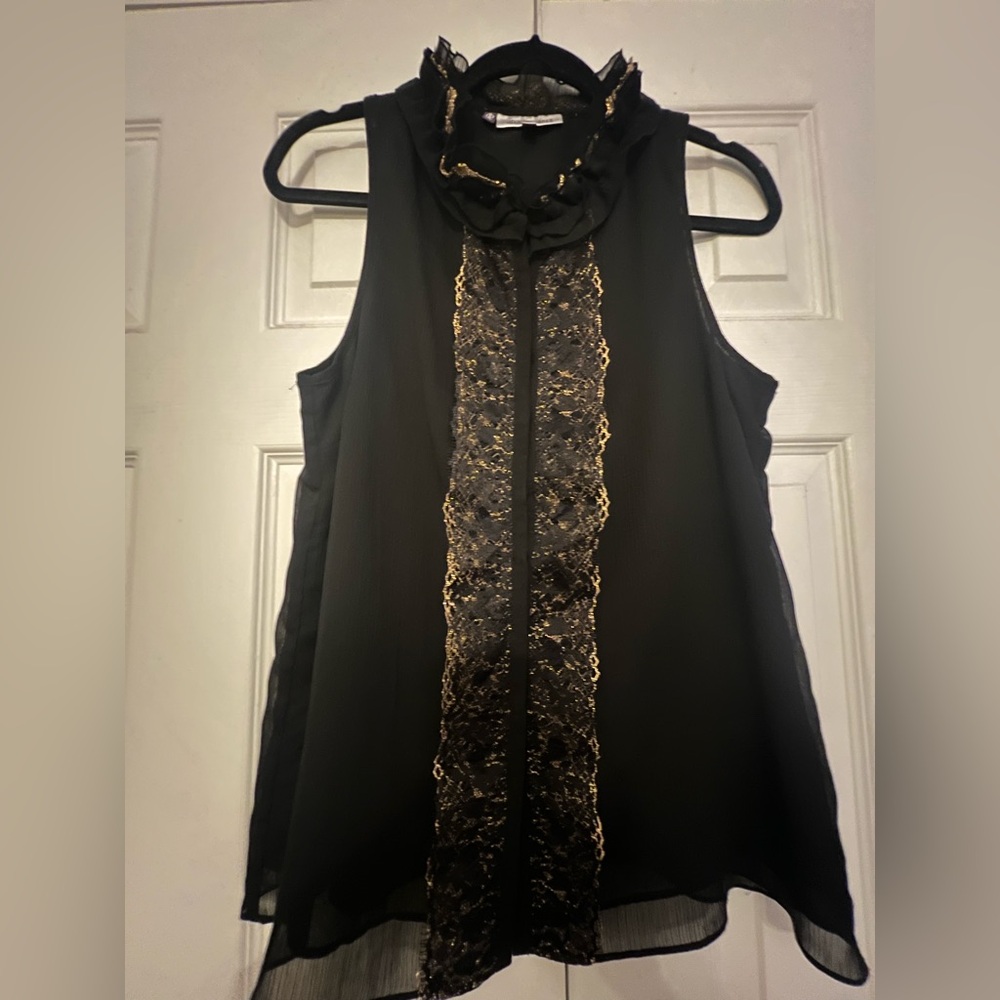 Black and Gold Sleeveless Blouse